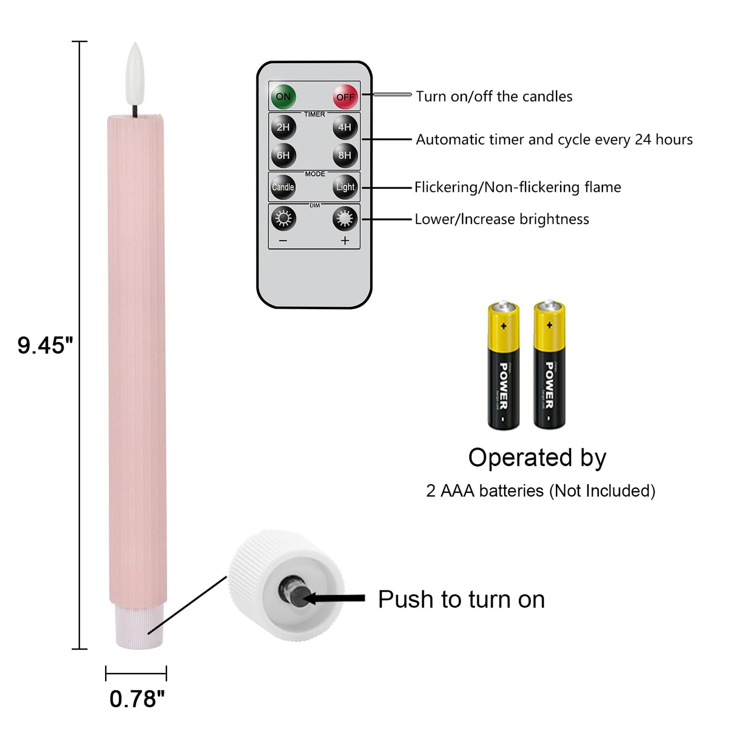 Eldnacele Real Wax LED Flameless Taper Candles with Remote Timer, 9.45 Inches Flameless Candles, Battery Operated Window Candle with 3D Flickering Flame for Wedding Halloween Home Xmas Decor Pink…