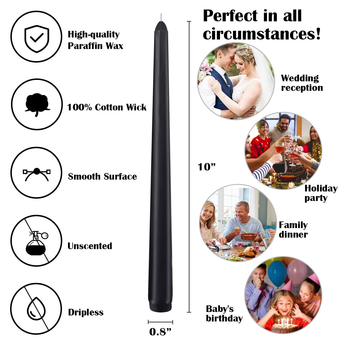 20 Pcs Black Taper Candles, 10×7/8 Inch Dark Candlesticks, Great for Christmas Halloween Dinner Party and Emergency