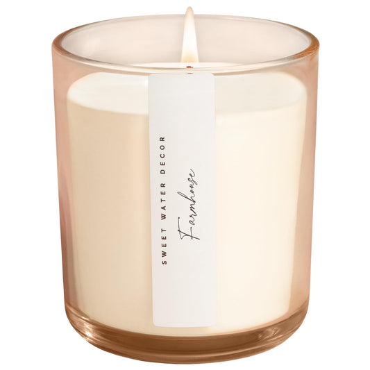 Sweet Water Decor Farmhouse Scented Soy Candles – Apple, Orange, Pumpkin, Cinnamon, Nutmeg, Ginger, Vanilla – Cozy Aroma – 50 Hour Burn – 12oz Tinted Glass Jar for Home Decor and Bedroom Decor