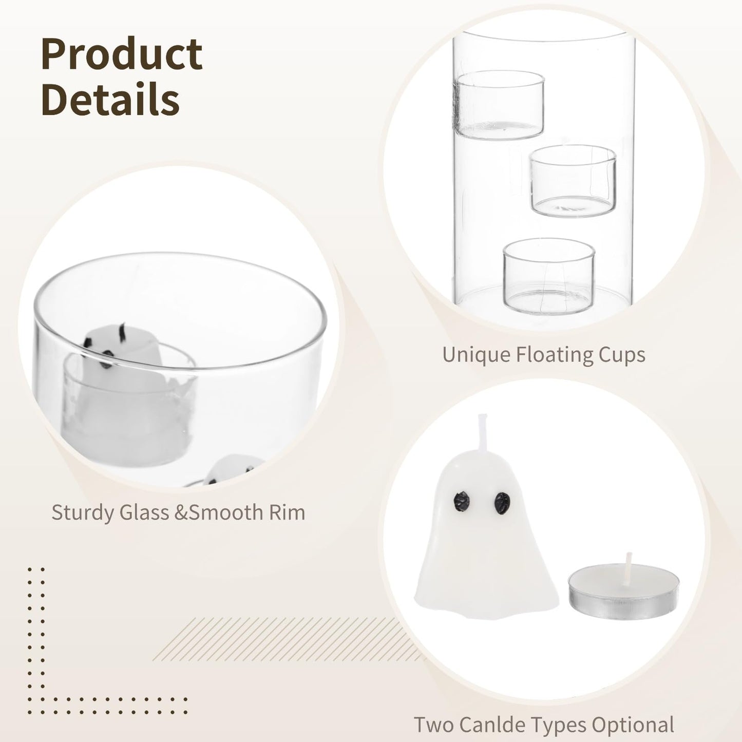 yeeplant Seasonal Glass Candle Holder Set, Cylinder Candle Holder with 15 Candles, 20 Tea Lights, Decorative Floating Candle Table Centerpiece Kit for Weddings, Parties, Holidays