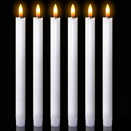 Wondise White Flameless Taper Candles with Timer, 6 Pack Battery Operated LED Flickering Real Wax Candle for Christmas Thanksgiving Wedding Decorations