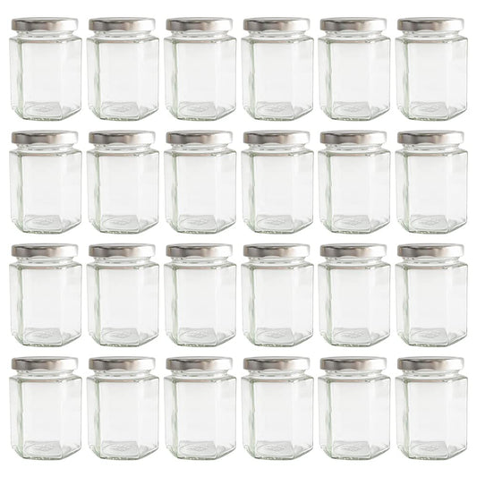 GPK4ALL 190ml 6oz Hexagon Glass Jars, Pack of 24 Sets With Silver Lids for Jam, Honey, Jelly, Candy, Candle, Wedding Favors, Baby Shower, Spice, Crafts, Party Favors, Samples