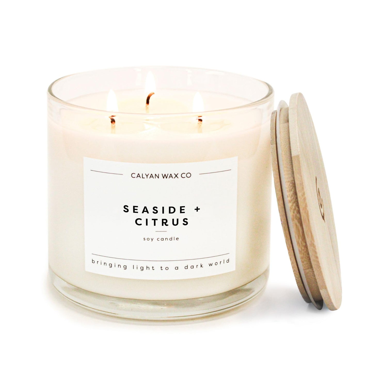 Calyan Wax Co. Seaside & Citrus 3 Wick Scented Candle - 43 Hour Burn - Luxury 3 Wick Soy Candles - Clean Soy Wax Candles - Long Lasting Large Glass Jar Candle for Home - 14.9oz