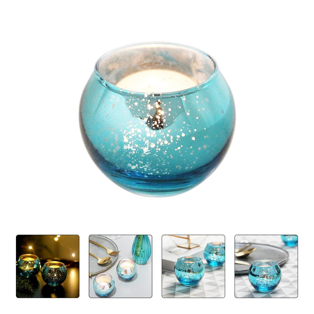 MAGICLULU 12pcs Hollow Glass Candle Holders with Blue Dot Pattern Decorative Votive Candle Cups for Home Party Table Centerpiece