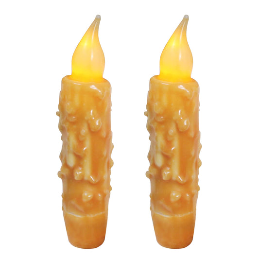 CVHOMEDECO. Real Wax Hand Dipped Battery Operated LED Timer Taper Candles Rustic Primitive Flameless Lights Decor, 4-3/4 Inch, Orange, 2 PCS in a Package