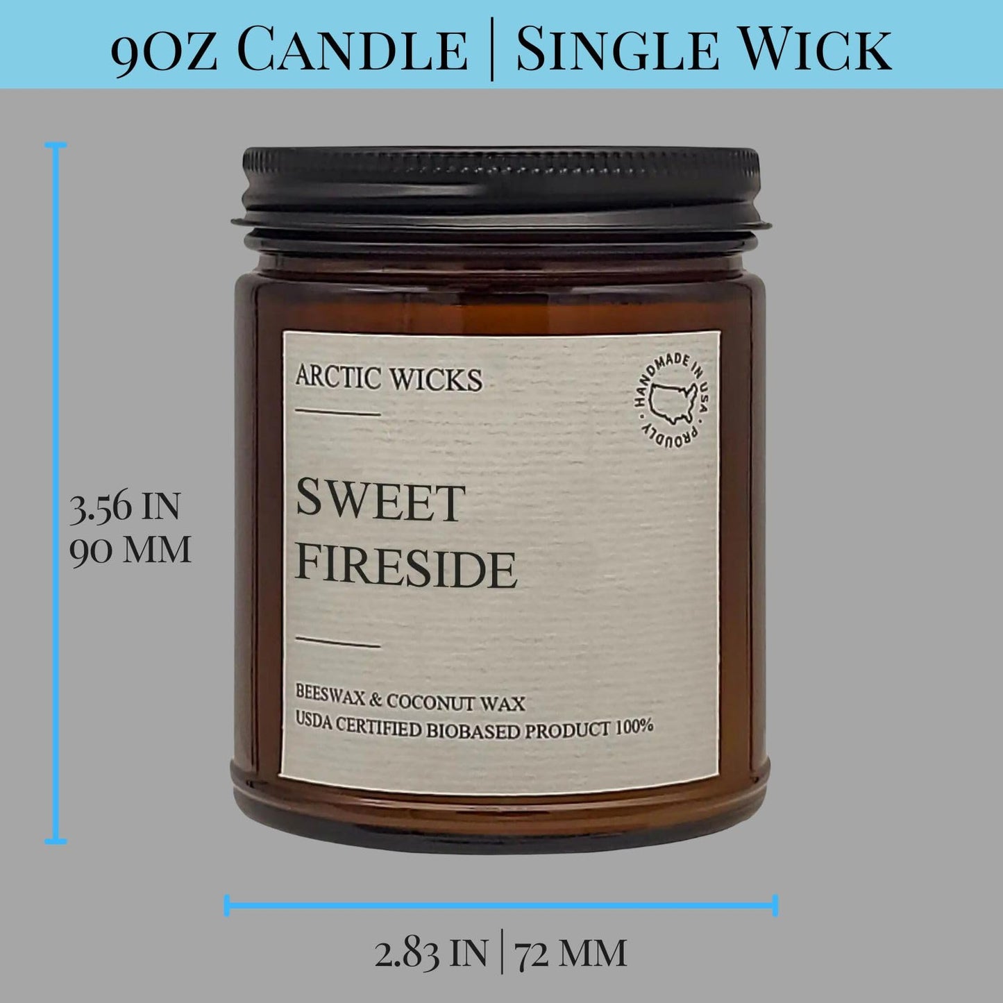 Arctic Wicks Scented Coconut Beeswax Candles | Coconut Beeswax Non Toxic Candle 9oz Amber | Farmhouse Candles Non-Toxic Clean Burn 100% USDA Certified Biobased (Sweet Fireside)