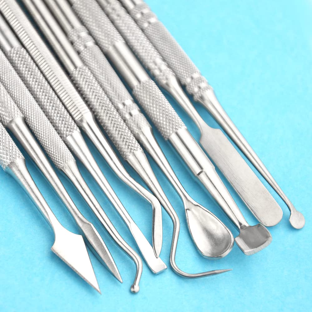 TOVOT 10PCS Stainless Steel Clay Sculpting Tools Metal Sculpting Tools Double-Side Clay Modeling Tools Wax Carving Tools (Silver-2)
