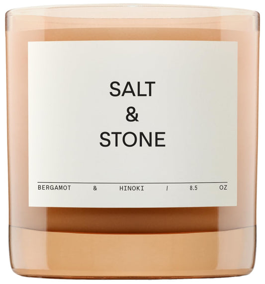 Salt & Stone Scented Candle for Women & Men | Coconut & Soy Blend Wax | Hand-Poured, Aromatic & Fragrant | 100% Cotton Wick | Long-Lasting 50 Hour Burn Time | Bergamot & Hinoki 8.5 oz