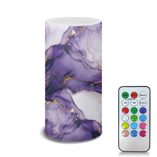 Merkmak Pack of 1 Purple Golden Marble Flameless Candles with Remote Battery Operated Candles with Timer Outdoor Lanterns for Porch Flameless Pillar Lights for Home Decor