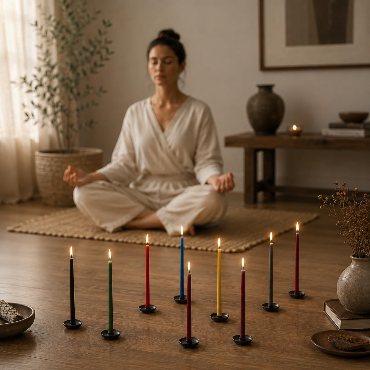 Petekoğlu 15-Pack Beeswax Wish Candles – Handcrafted, Drip-Free, Smoke-Free Slim Taper Candles for Rituals, Meditation, Birthday & Home Décor – Natural Honey Scent 7.87” x 0.24” (Black)