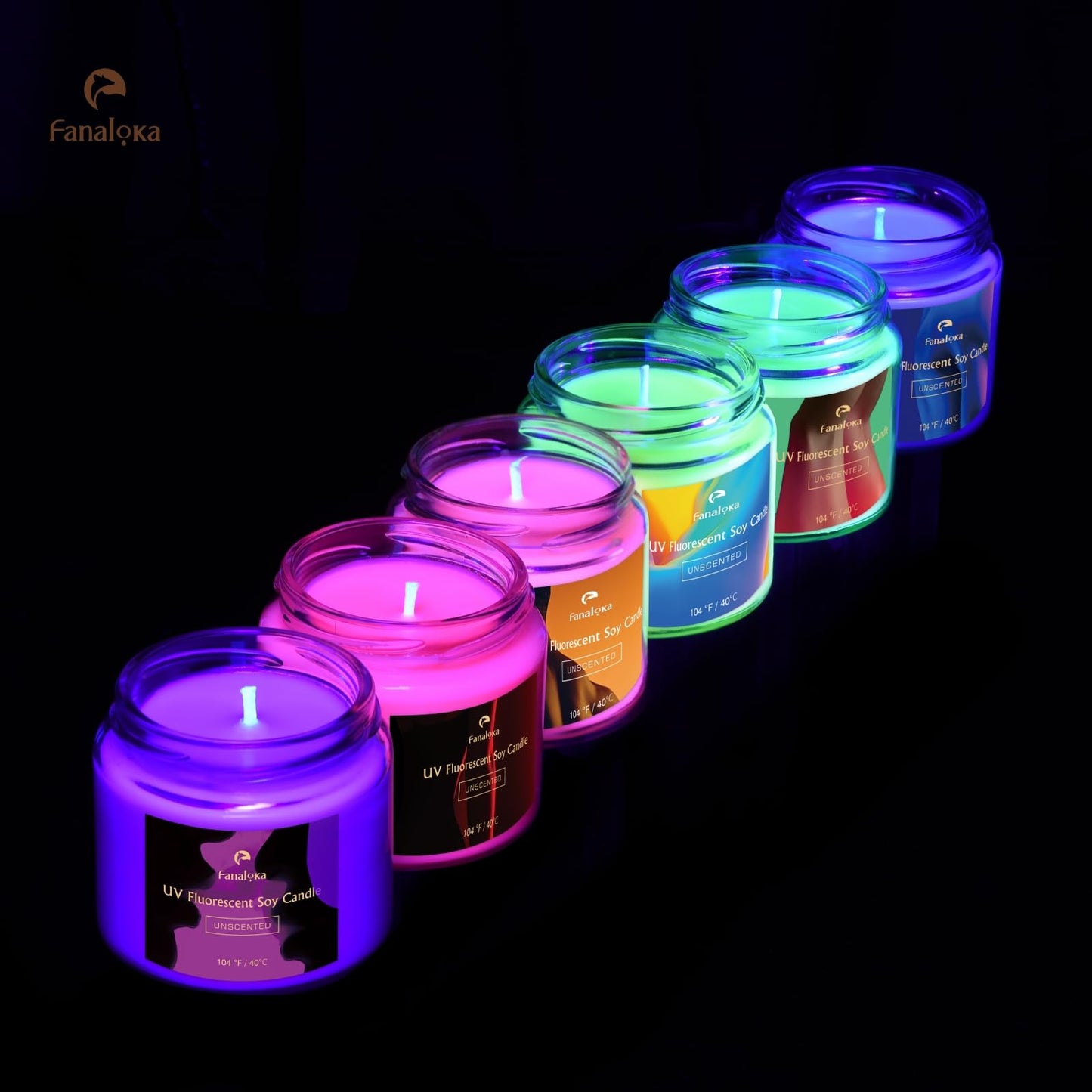 UV Fluorescent Soy Wax Low Temperature Candles, Low Heat Body Safe Candle for Night Party, Unscented, 104 °F, 5 oz (Orange)