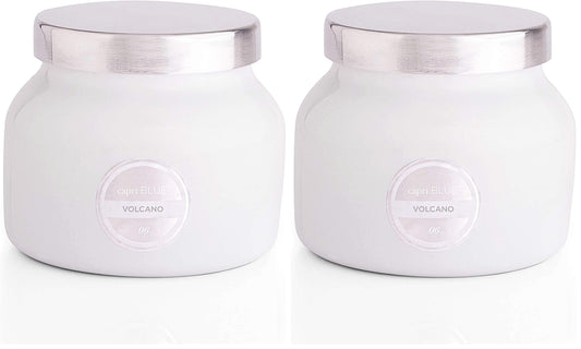 Capri Blue Volcano Scented Candles - Luxury Glass Jar Candles for Home Scented with Tropical Fruit & Sugared Citrus - Soy Wax Blend - Capri Blue Volcano - White Color (8 oz) (Pack of 2)