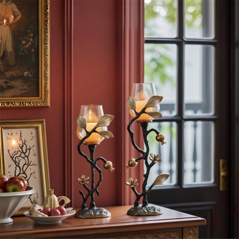 Candlestick Holders Home Creative Candlestick Ornaments Retro Table Decoration Metal Glass Candle Holder Candle Holders(Small)