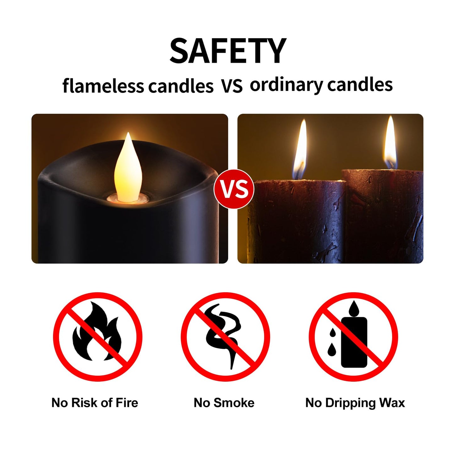 ASLDOIWEH 3x3 Flickering Flameless Candles Set of 1, 2AA Battery Life 600 Hours Battery Candles Flickering with Timer, 3 inch Flameless Candles with Remote for Indoor/Outdoor, Black