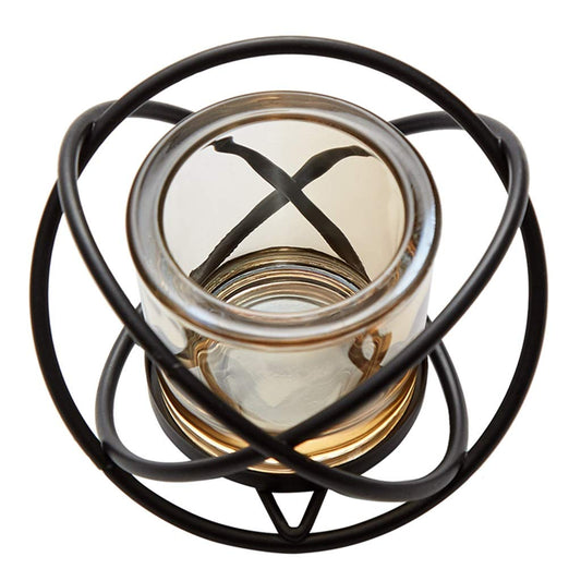 XILIN-1987 Candle Holderss Modern Metal Geometric Glass Candle Holder with Wrought Iron Bracket, Wedding/Party/Home Decoration Decorative Candlestick (Color : Black-a)