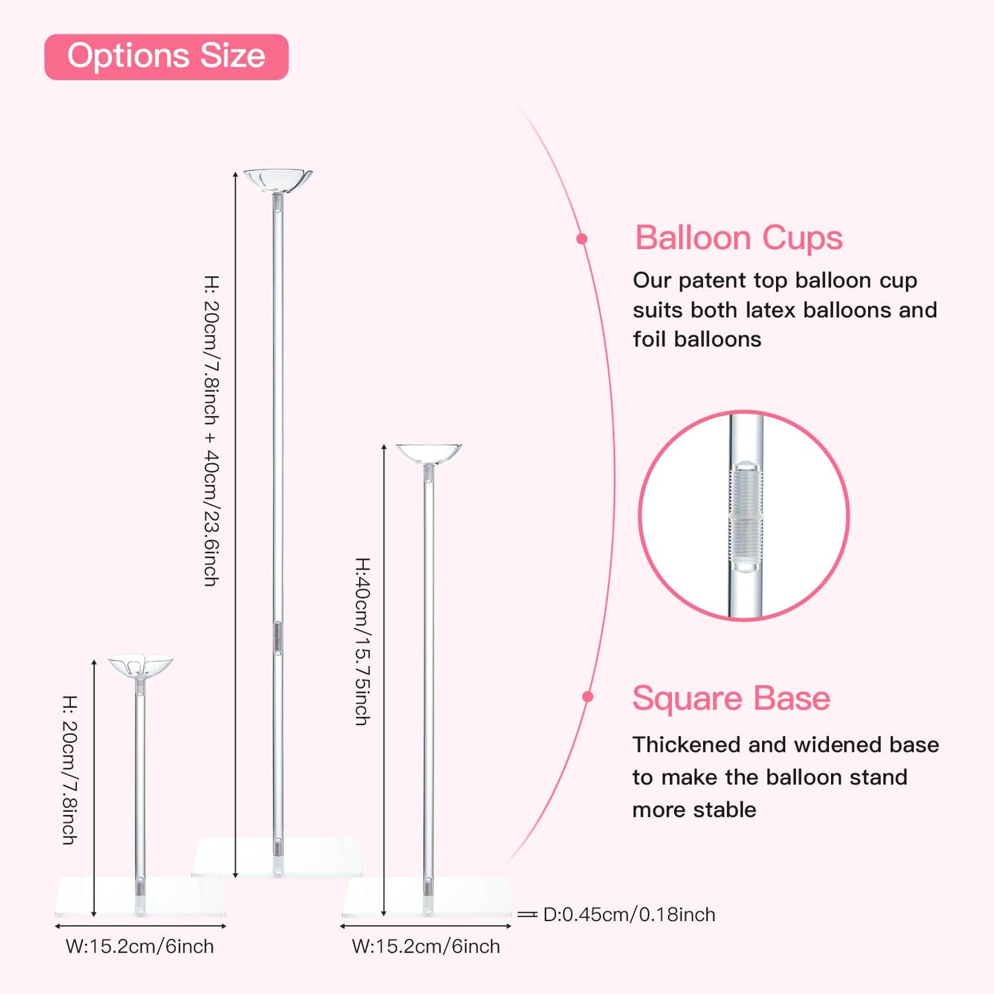 TEKXYZ Clear Acrylic Balloon Stands for Table, Adjustable Height 15.75 Inch, 23.6 Inch, 31.5 Inch Reusable Balloon centrepieces Toy Balloons, for Wedding, Birthdays Table& Floor Decor (Set of 4)