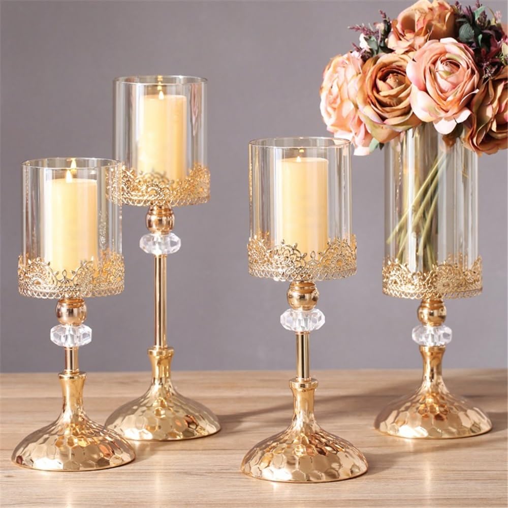 cfycfy987 Candelabra Luxury Golden Metal Glass Candlestick Home Dining Table Decoration Ornament Candle Holder Candle Sticks Holder(Medium)
