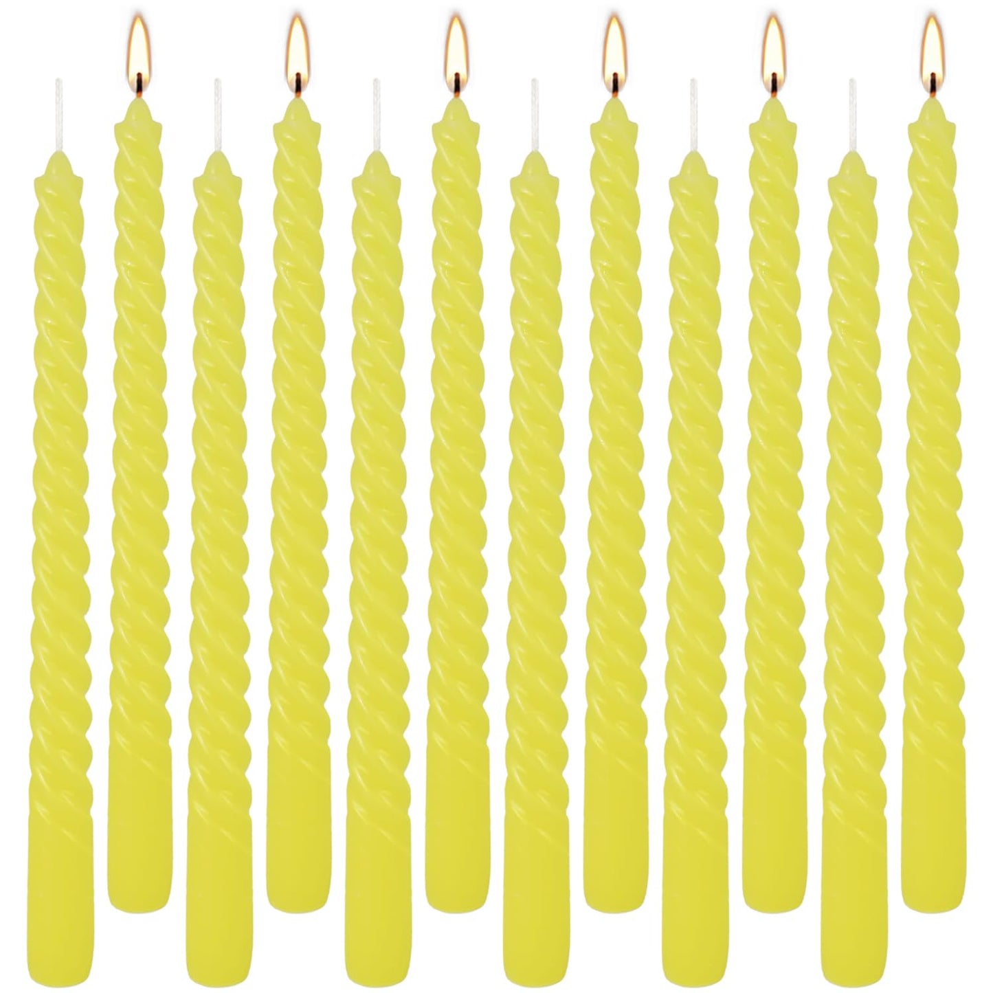12 Pack 10 inch Yellow Spiral Taper Candles - Dripless, Smokeless, Unscented - 7 Hours Long Burning - Spiral Tall Candlesticks - Perfect for Home Decor, Weddings,Halloween, and Special Occasions.