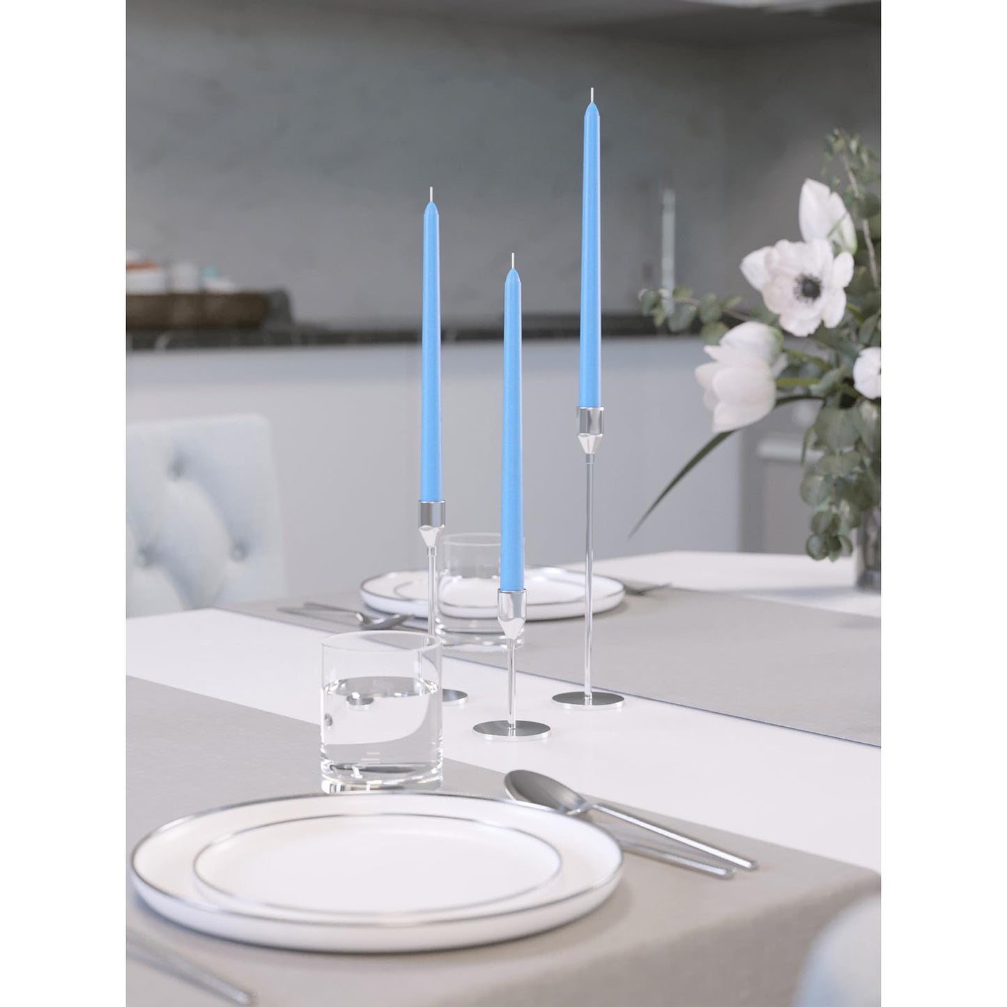 CANDWAX Light Blue 12 inch Taper Candles Set of 4 - Unscented Smokeless Dripless Tapers for Dinner Table, Home Decor, Easter Decor, Party, Wedding and Ordinary Dinners - Spring Candles