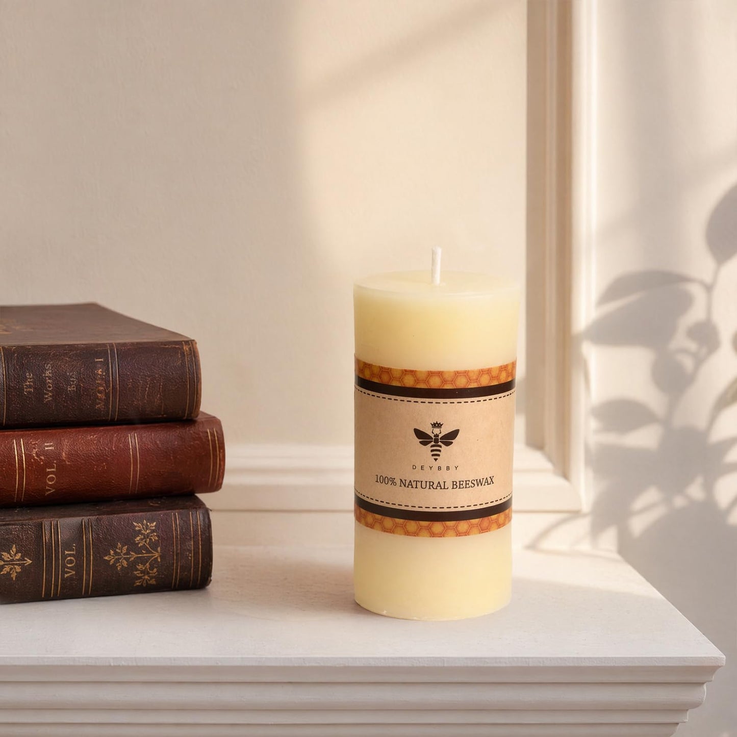 DEYBBY 2x4 inch Natural White Beeswax Pillar Candle Set of 4, Smokeless Dripless Pure Organic Beeswax Candles with Natural Scent for Wedding Home Decor Blackout Housewarming Event Gift (Cream