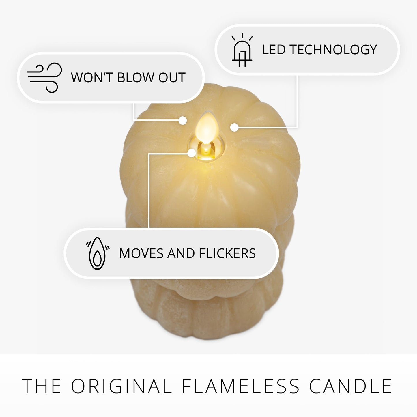 Luminara Stacked Jack-o-Lanterns Pumpkins Figural (Russet Orange) Flameless Candle Real Wax Moving Flame LED Candle (3.1" x 6"),