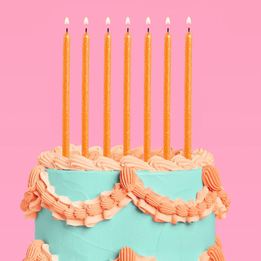 xo, Fetti Orange Glitter Birthday Candles - 10 Pack | Showgirl Birthday, Summer, Kids Party, Pool Party, Halloween