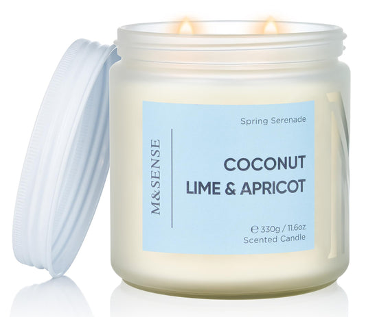 M&SENSE Coconut Scented Candle, 11.6oz Natural Organic Soy Wax, 70-Hour Long Lasting Burning, Clean Burn Non Toxic Tropical Candle for Home, Fruit Scent 2-Wick Housewarming Gift for Family Friends