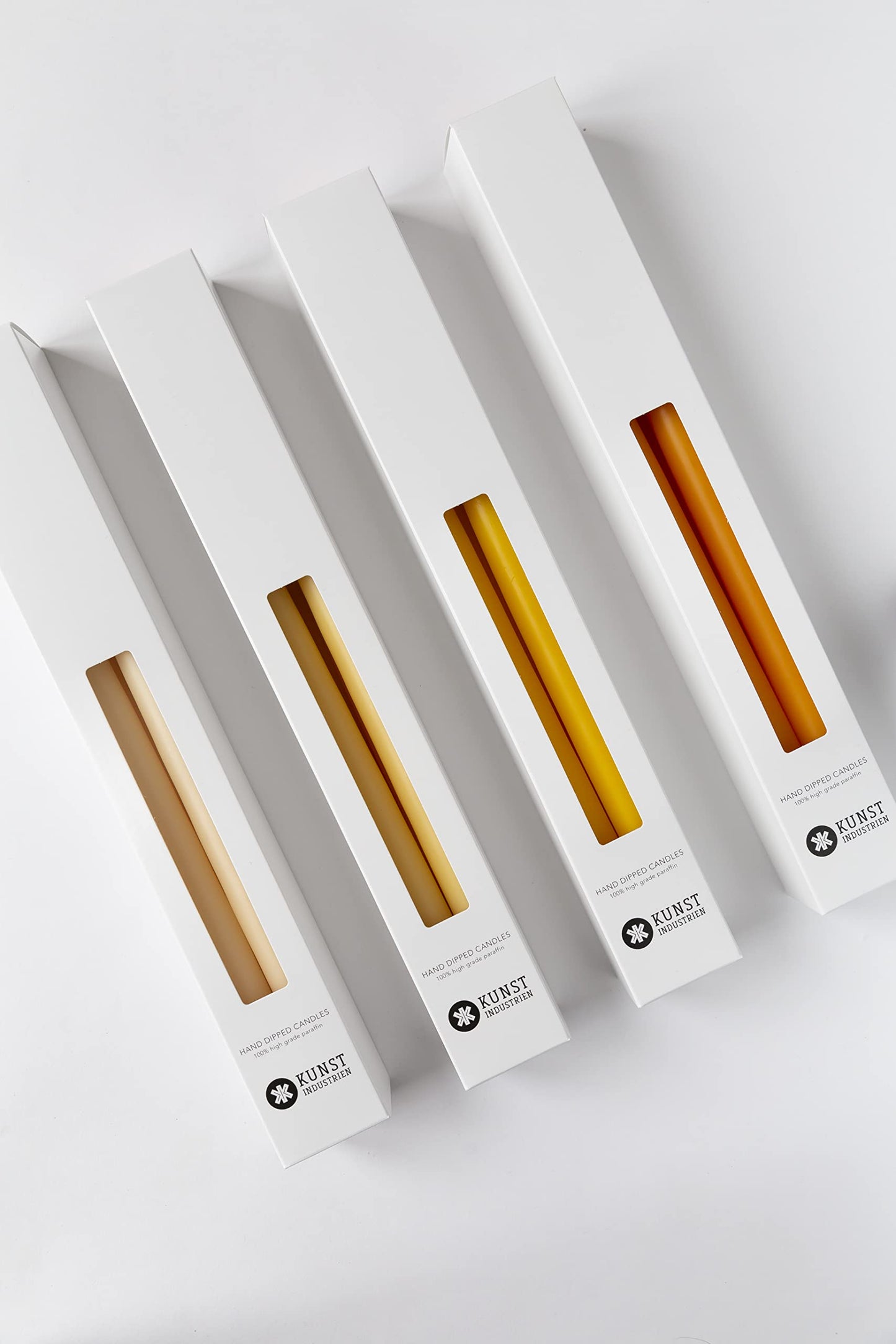 Kunstindustrien® Taper Candles – Set of 4, 13.8" – Made in Denmark, Long Burning Candles 15h, Unscented & Smokeless Candlesticks – Elegant Tall Candles for Weddings Dinners & Home Decor (Lemon Yellow)