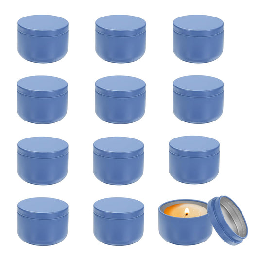 MECCANIXITY 3oz Candle Tins, 12pcs Metal Candle Tins Jars with Lids Round Empty Tin Can Containers Bulk for Storage Tea and Making DIY Arts Crafts Christmas Gifts, Blue