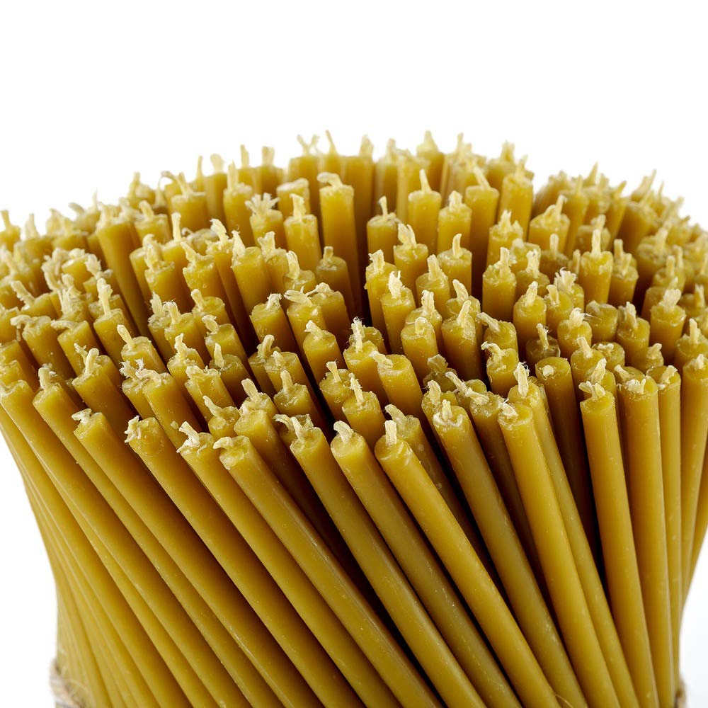 Danilovo Pure Beeswax Candles - Honey-Scented, Decorative Thin Taper Candles - Ideal for Birthday Decoration or Church Prayers - Drip Free, Tall & Smokeless Pack of 200 pcs, 7.3 x 0.24 inch