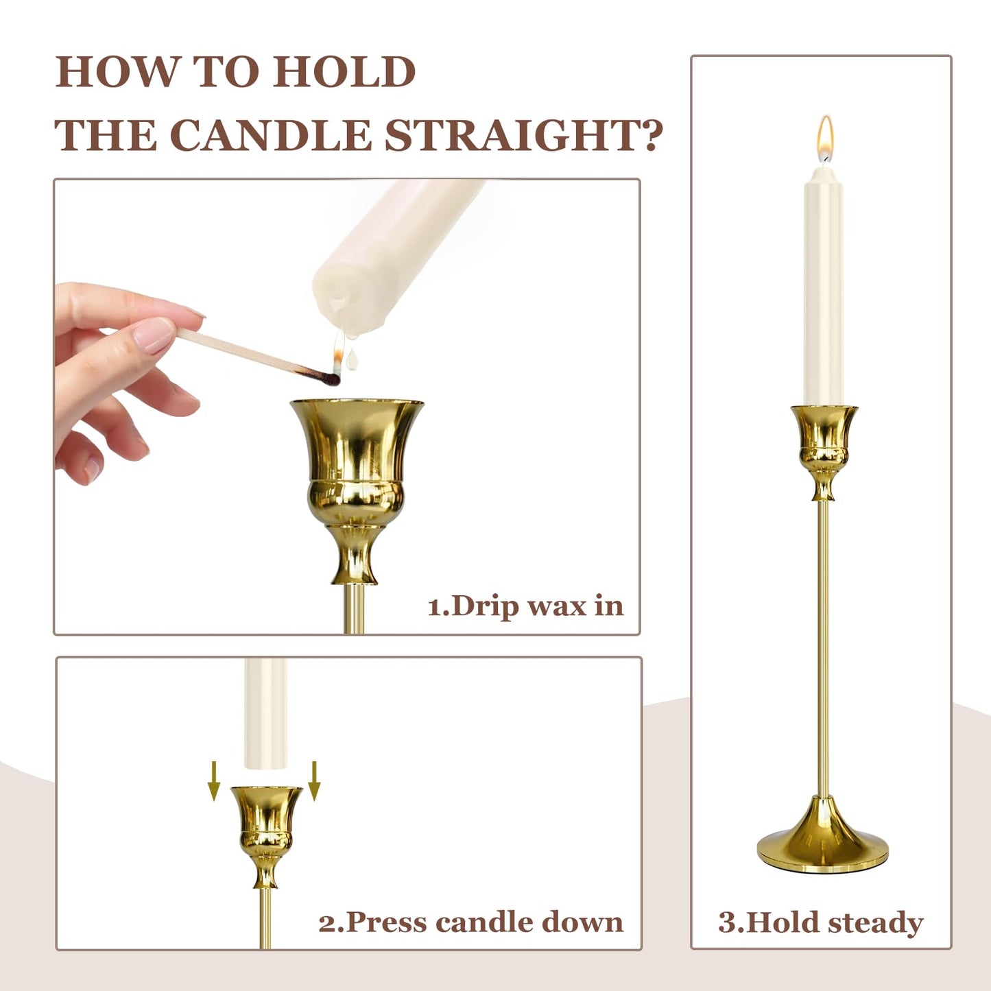 Showin Candlestick Holders Gold, 3 Packs Taper Candle Holder for Candlesticks, Candle Sticks Holder Decor for Home Decor
