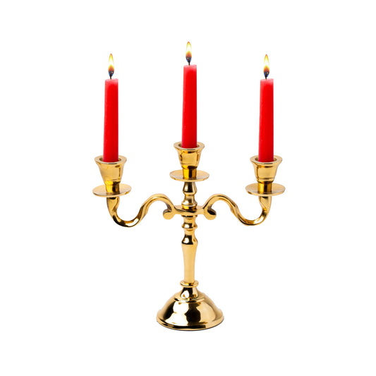 Rely+ 3 Arm Baby Candelabra Gold Glossy 8 Inch Taper Candle Holders Gothic Decorations Candlesticks Holder Home Decor Wedding Parties Centerpiece for Dining Table