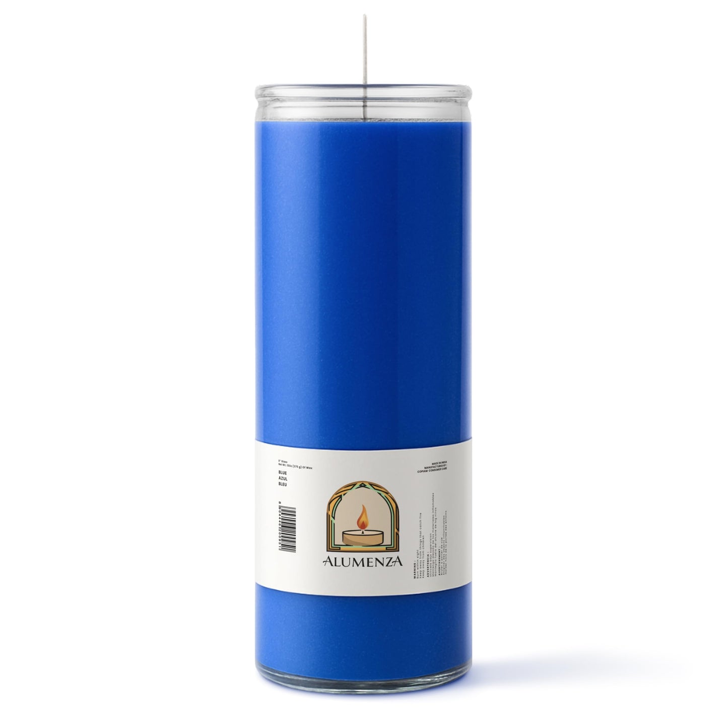 Alumenza Bulk 6 Pack Blue 7 Day Candles in Glass Jar – Paraffin Wax, Clean Burning Unscented | Large & Tall Devotional Prayer Pillar Candles for Home, Memorial, Spells, Long Lasting