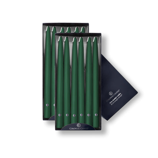 Colonial Candle Unscented Taper Candle, Handipt Collection, Evergreen, 12 in, Pack of 12 - Up to 10 Hours Burn