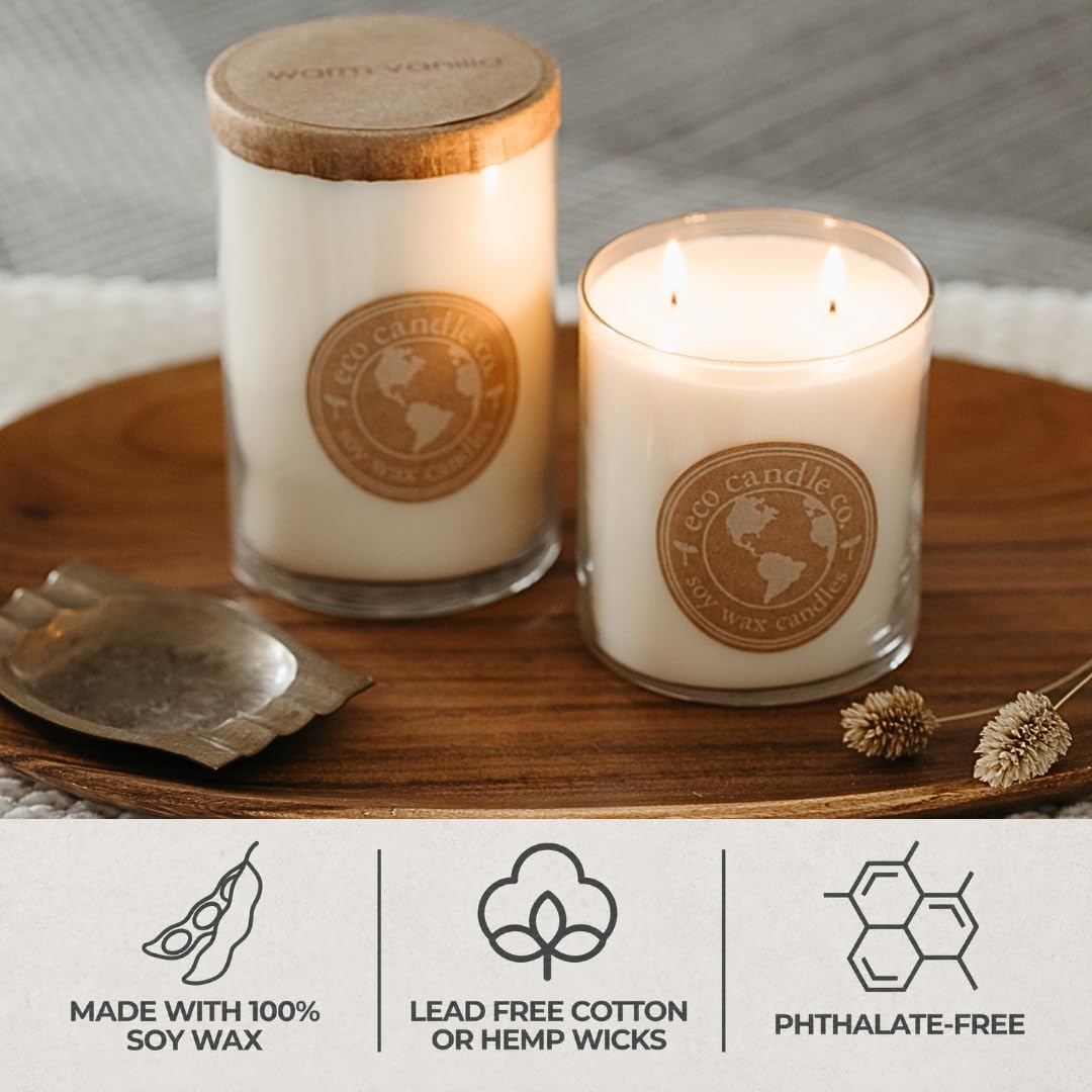 ECO CANDLE CO. Recycled Candle, Clean Sheet Day, 18 oz. Double Wick - Scents of Clean Linens - 100% Soy Wax, No Lead, Kraft Paper Label & Lid, Hand Poured, Phthalate Free, Midwest Grown Soybeans