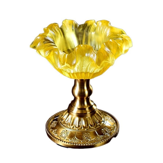 Decorative Candlestick Creative Flower Shaped Candlestick Retro Glazed Candle Holder Desktop Decoration Copper Base Candlestick (Color : Yellow)