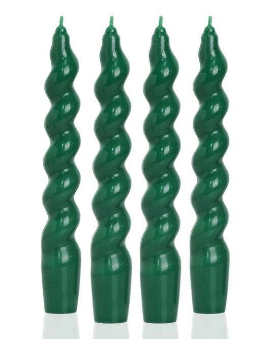 MAITREYA Dark Green Taper Candles Stick Spiral Twisted Candles Set of 4 for Decoration Weddings Party Church-Unscented Dripless Candles7.5inch(A-DarkGreen-new)