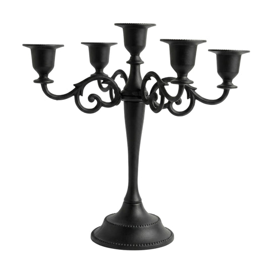 Rely+ 5 Arm Matte Black Candelabra Taper Candle Holders Decorations Indoor Kitchen Décor Table Candles Candlestick Candelabra Centerpiece Gothic Home Decor Wedding 10 Inch Tall