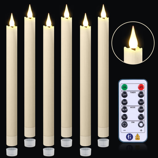 yunsheng 11 Inches Flameless Taper Candles Flickering with Remote & Timer, Set of 6 Battery Operated LED Window Candles, Ivory Plastic LED Candlestick with 3D Wick for Christmas Wedding Home Decor