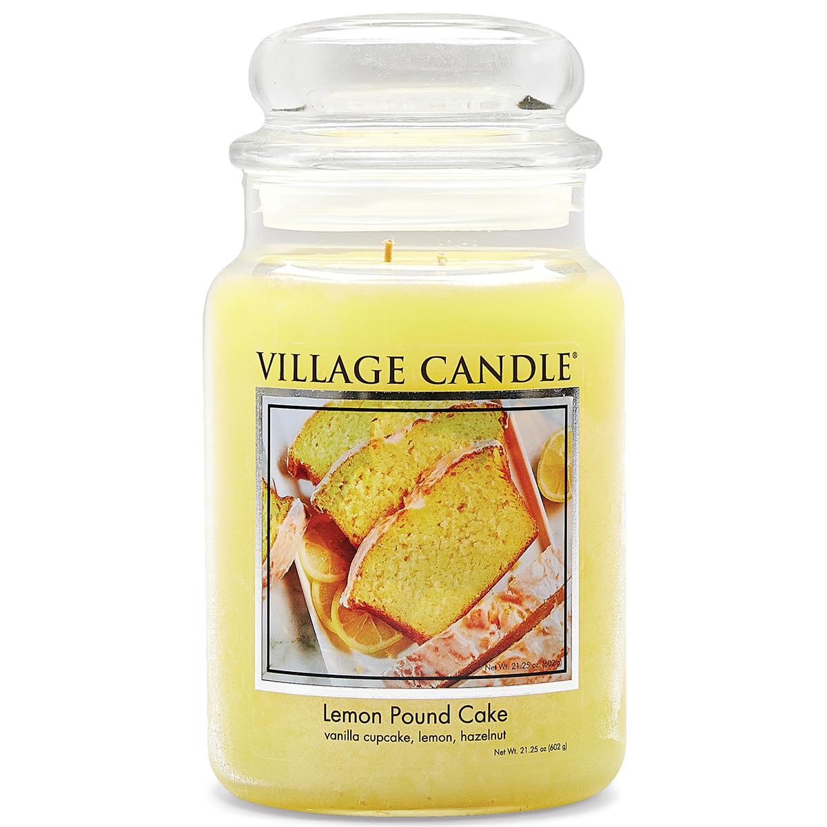 Village Candle Lemon Pound Cake Large Glass Apothecary Jar, Scented Candle, 21.25 oz., Yellow