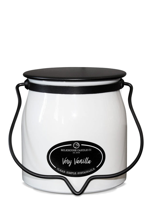 Milkhouse Candle Company Very Vanilla Soy Candle - Buttery | Vanilla | Cream Scented - 16 oz Butter Jar with Lid, 65+ Hour Burn Time, Made in the USA