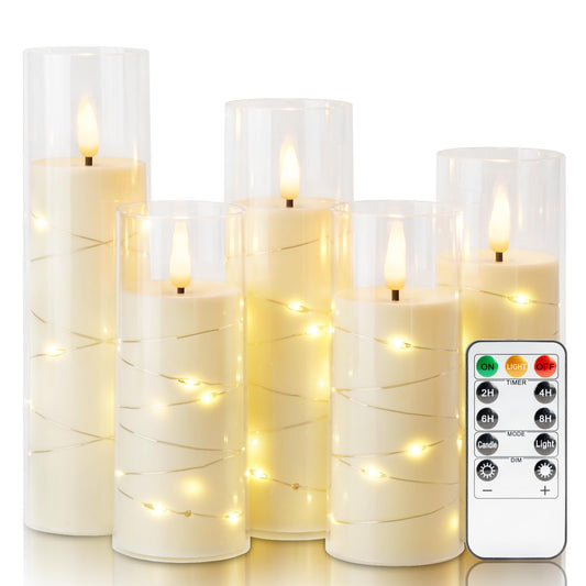 Homemory Ivory Flameless LED Candles with Remote Control & Timer, Battery Operated Star Lights, Fake Candles, Star Lights Set of 5 for Wedding Decor