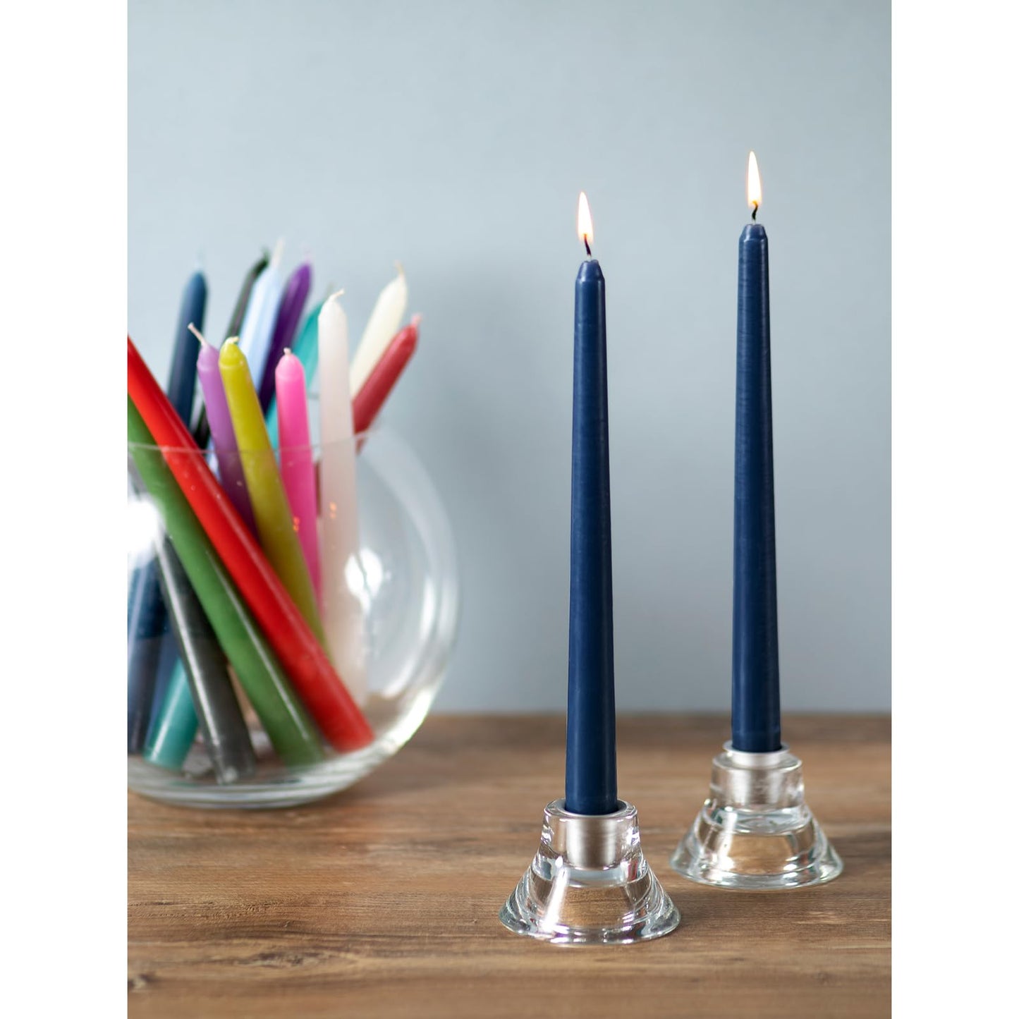 CANDWAX 12 inch Taper Candles - Set of 4 Dripless and Smokeless Unscented Slow Burning Candle Sticks - Dark Blue Candles