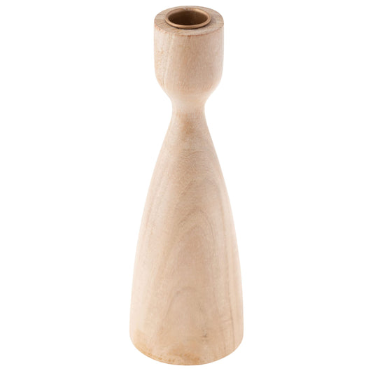 Karma, Acacia Wood Turned Candle Holder, Wooden Rounded Turned Candle Holders, Large Bleached