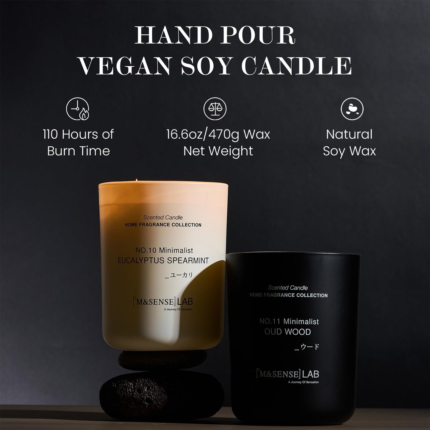 M&SENSE Natural Soy Large Candle| Pink Jasmine Blossom | 16.6 oz, 95H Burn | Mini Spring Scented Candles for Relaxation, Meditation, Home Décor | for Bedroom, Office, Party