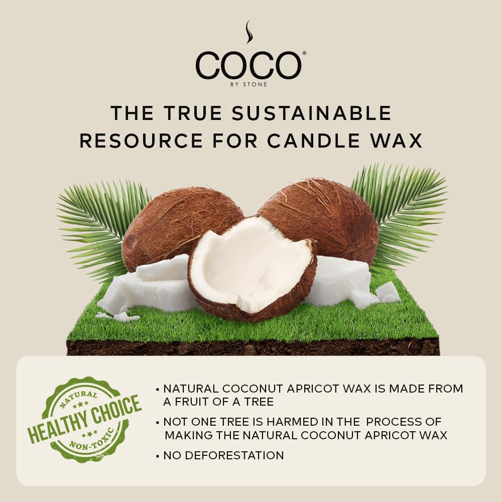 COCO by Stone 11oz Candle, Coconut Apricot Wax Candle for Home (Honeysuckle) Home Fragrance Products, 1 Wick Candle, Enhance Indoor Aroma, Vegan & Cruelty-Free, Clean Burning and Hand Poured Candle