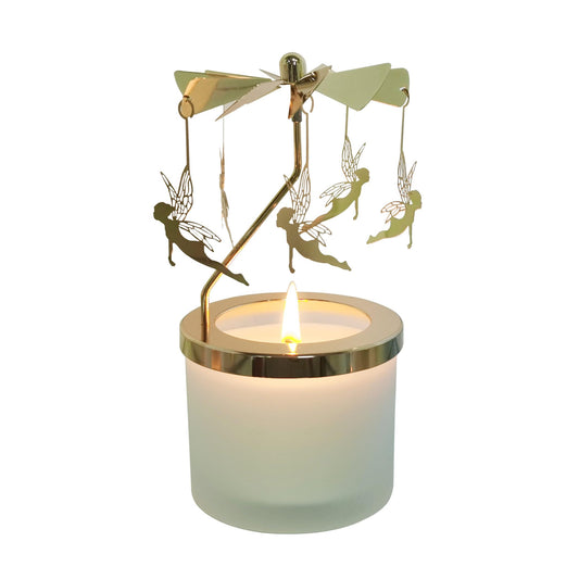 kingnero Lavender Scented Candle Carousel Rotary Candle Holder Spinning Tea Light Holder Birthday Gifts for Women, Mom, Wife, Girlfriend, Sister, Female Friends, (Golden Fairy)