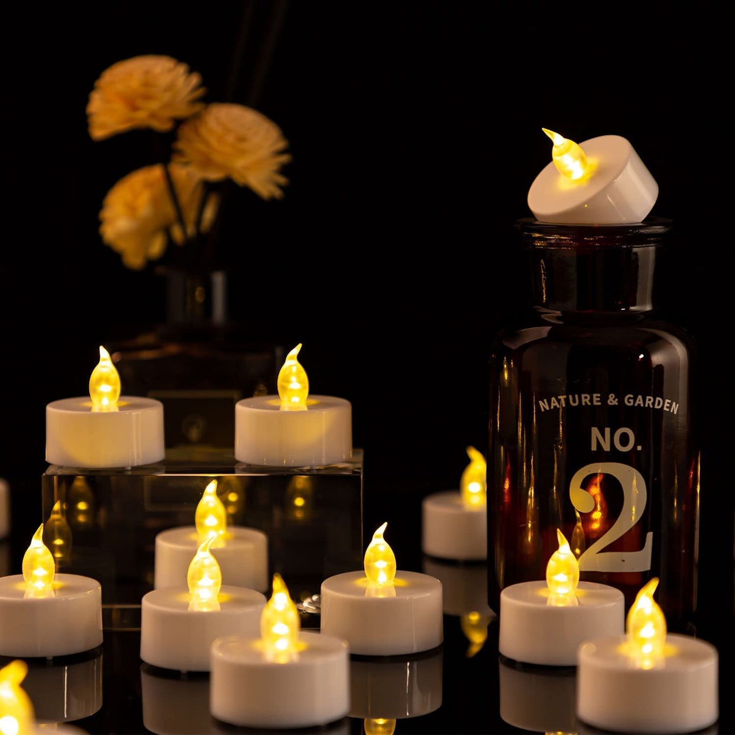 LED Tea Lights Candles- 24PACK Warm Yellow Flameless Candles Realistic and Bright Flickering Long Lasting 200Hours for Holiday Celebration,Party,Home Decoration,Battery Operated