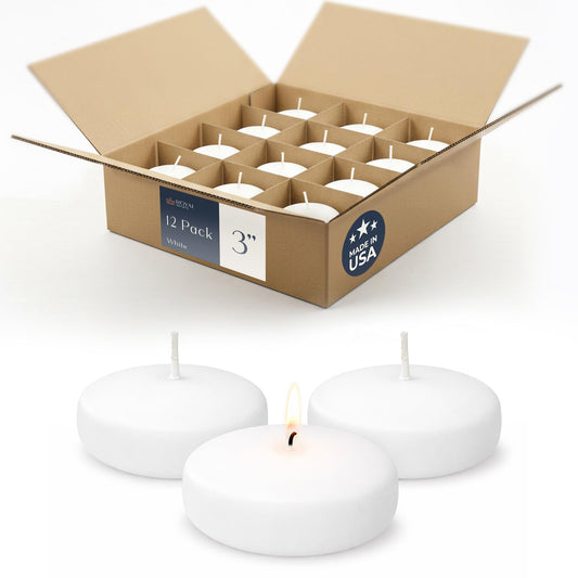 Floating Candles 3 inch White, Unscented Dripless Wax Discs | Made in USA Long Burning Floating Candles for Centerpieces 8-10 Hour Burn Time, Weddings, Parties, Home Décor & Holidays - Royal Imports