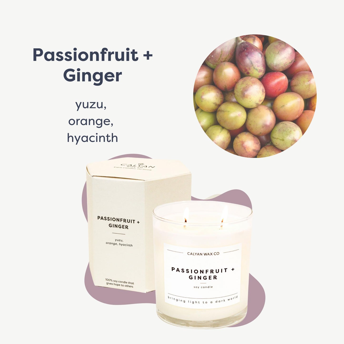 Calyan Wax Co. Passionfruit & Ginger 2 Wick Scented Candle - 37 Hour Burn - Luxury Clean Soy Wax Candles - Long Lasting Large Glass Jar Candle for Home - 8.8oz